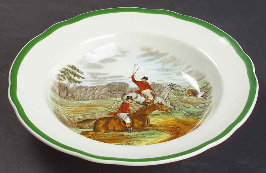 Herring Hunt, The Hunt (Green, Scalloped) Rim Soup Bowl by Spode-1