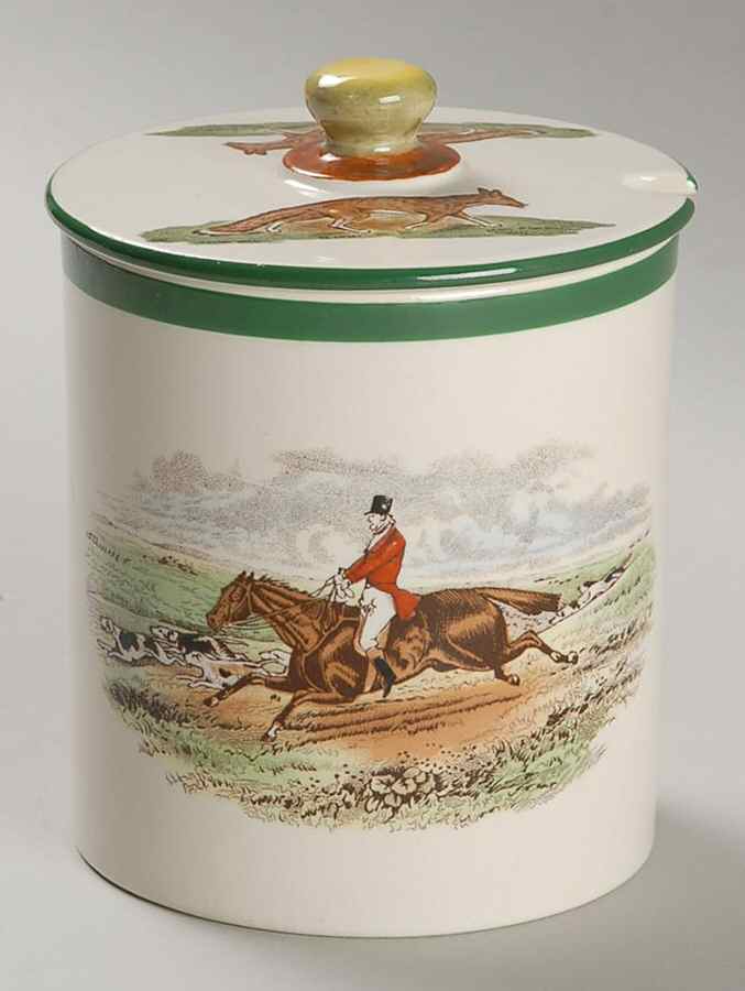 Herring Hunt, The Hunt (Green, Scalloped) Jam/Jelly & Lid by Spode-1