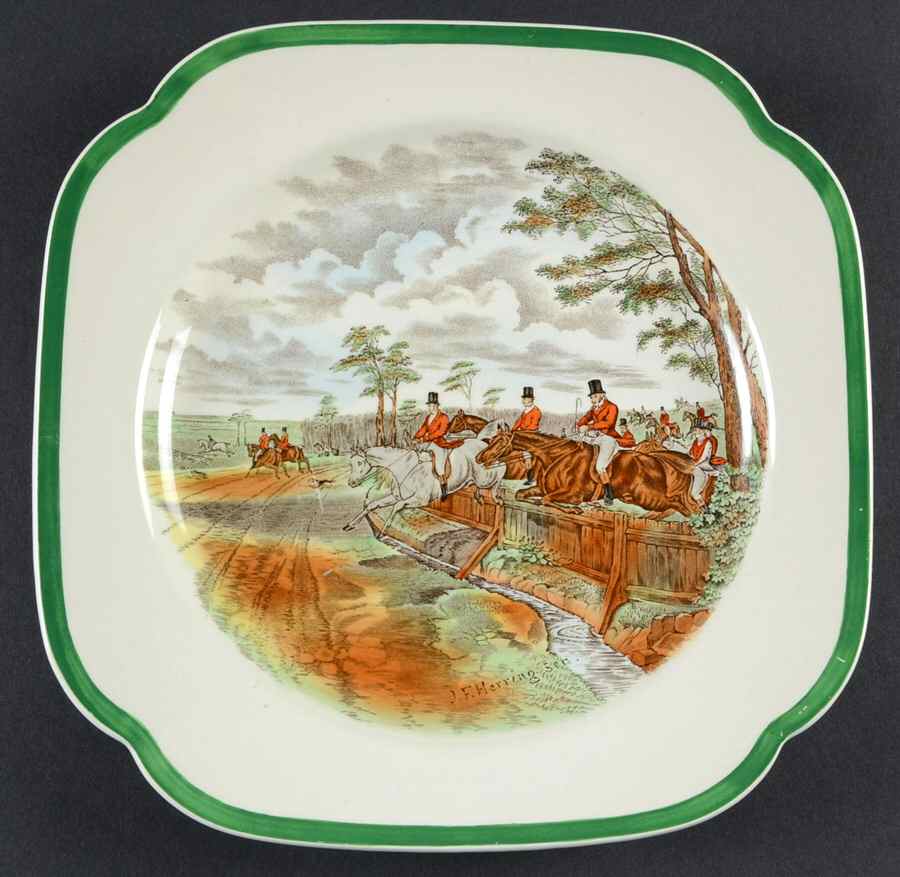 Herring Hunt, The Hunt (Green, Scalloped) Square Luncheon Plate by Spode-1