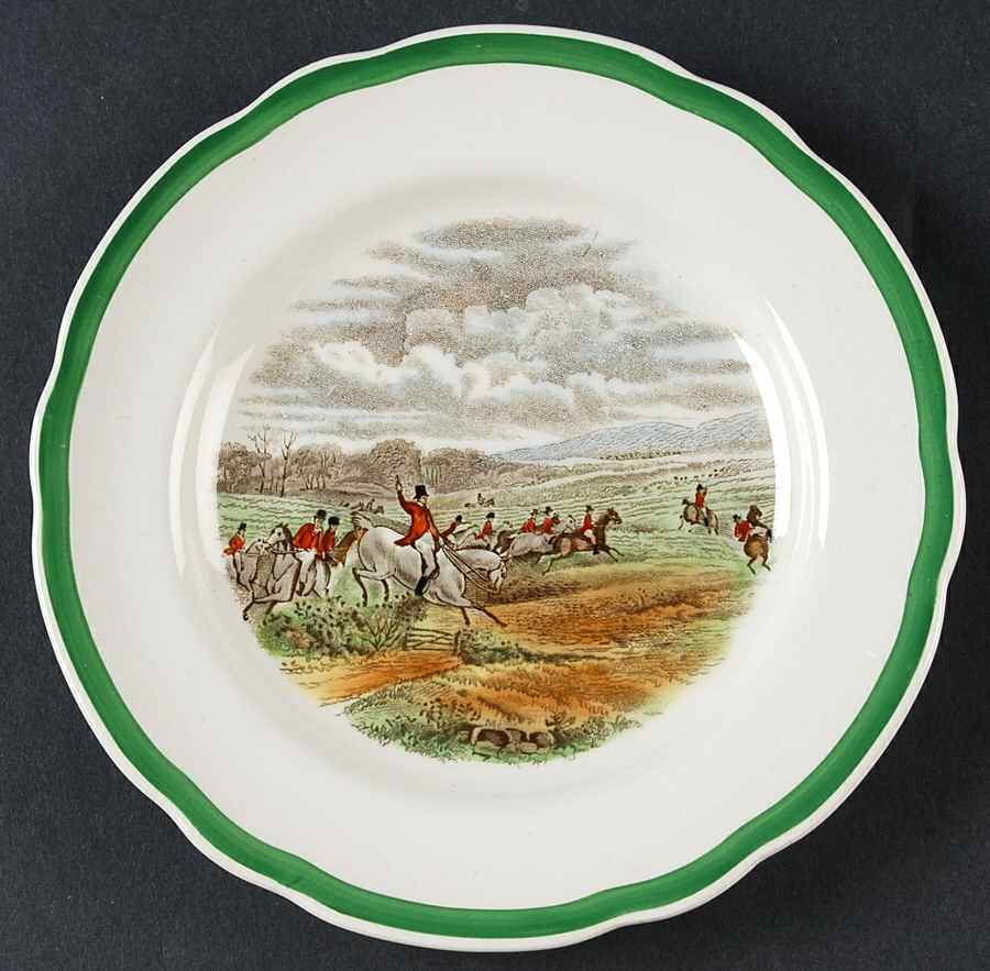 Herring Hunt, The Hunt (Green, Scalloped) Bread & Butter Plate by Spode-1