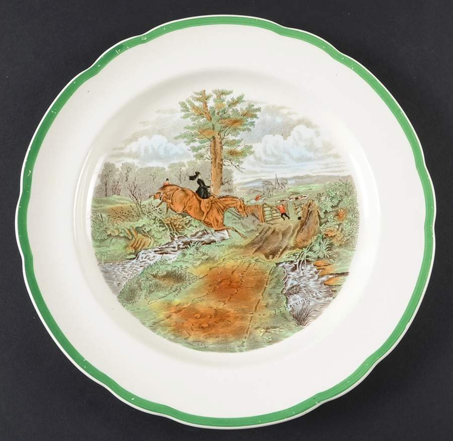 Herring Hunt, The Hunt (Green, Scalloped) Dinner Plate by Spode-1