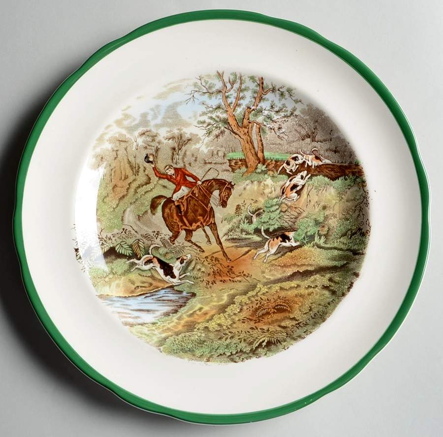 Herring Hunt, The Hunt (Green, Scalloped) Luncheon Plate by Spode-1