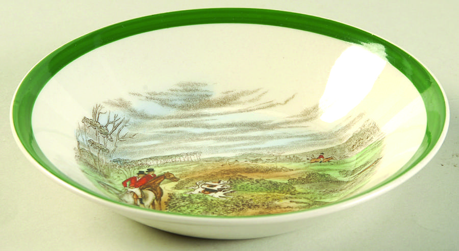 Herring Hunt, The Hunt (Green, Scalloped) Fruit/Dessert (Sauce) Bowl by Spode-1