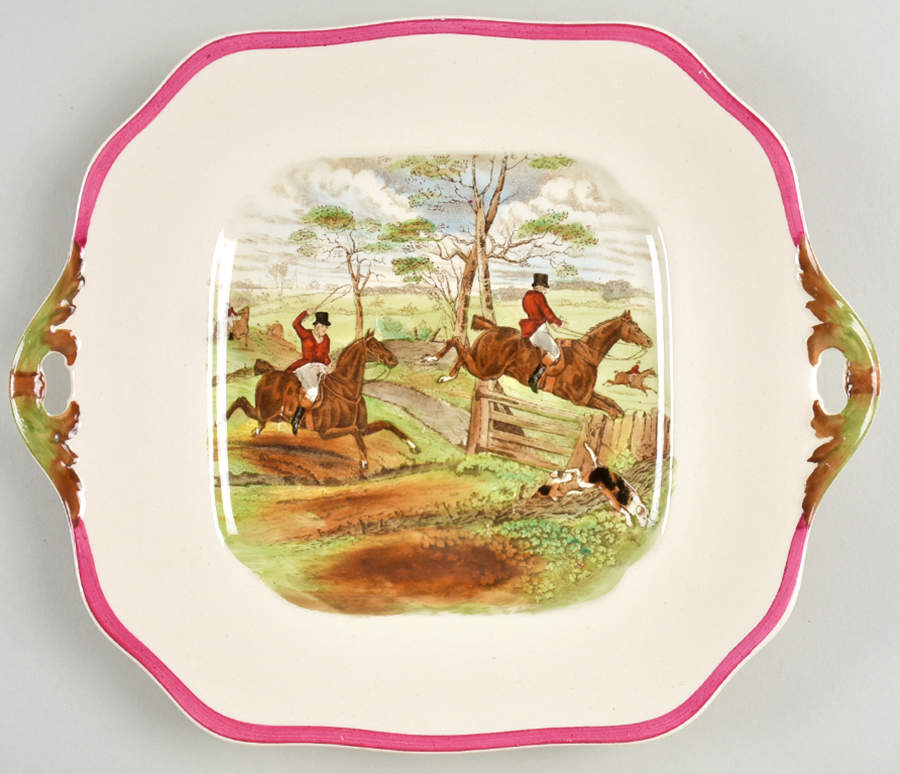 Herring Hunt The Hunt Red Handled Cake Plate by Spode-1