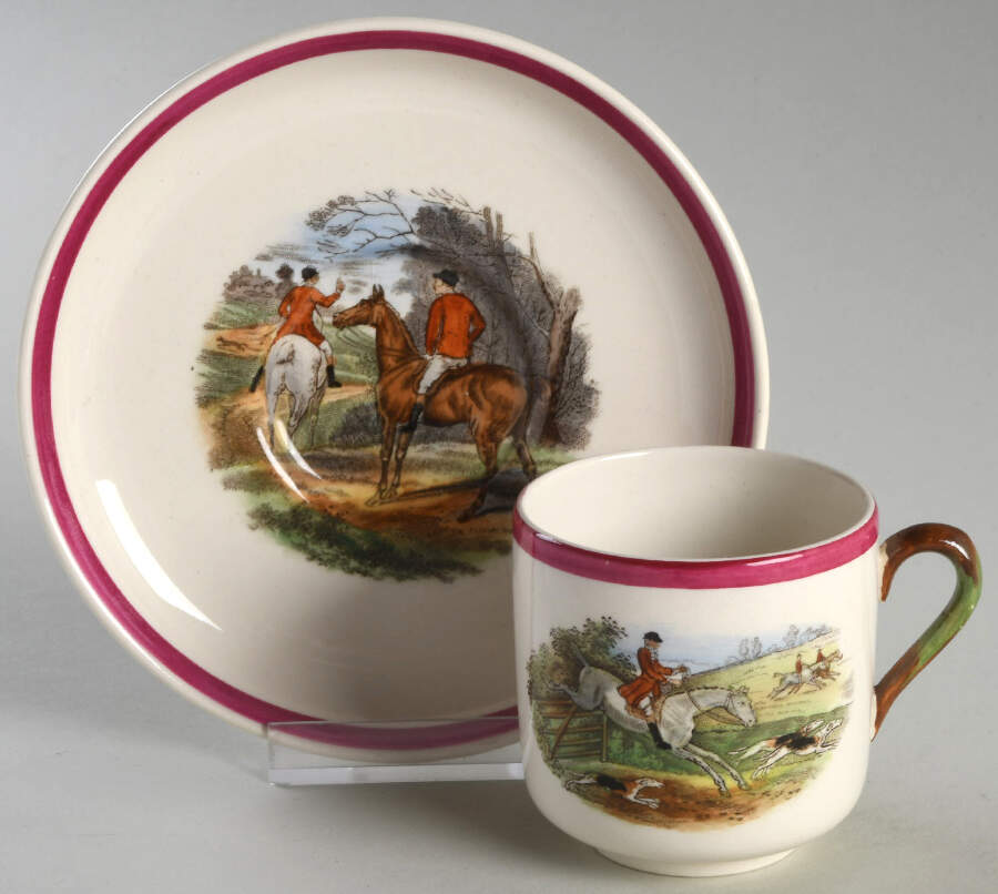 Herring Hunt The Hunt Red Flat Demitasse Cup & Saucer Set by Spode-1