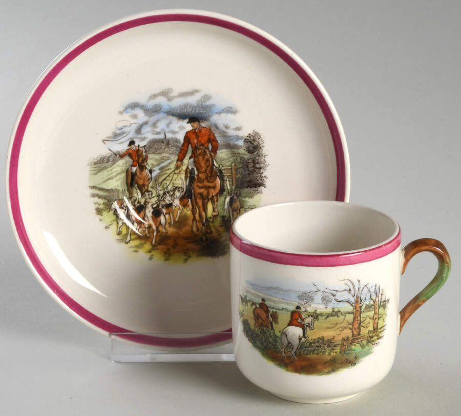 Herring Hunt The Hunt Red Flat Demitasse Cup & Saucer Set by Spode-1