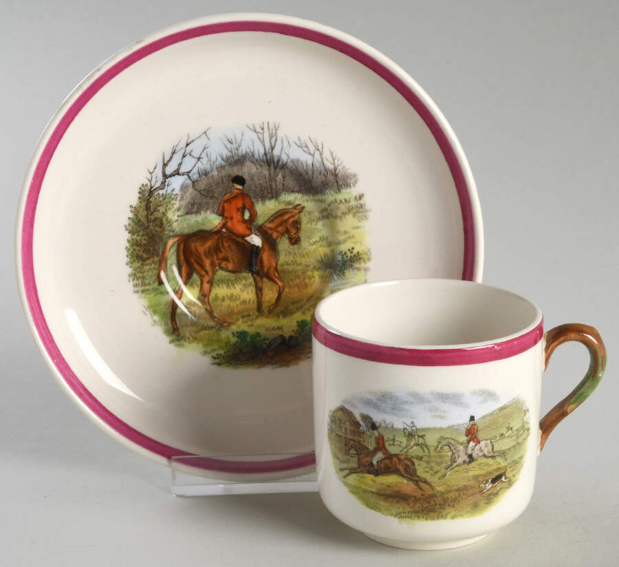 Herring Hunt The Hunt Red Flat Demitasse Cup & Saucer Set by Spode-1