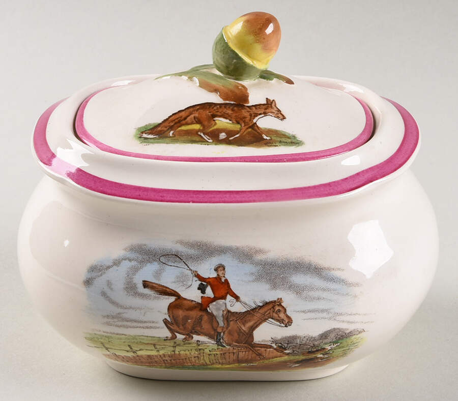 Herring Hunt The Hunt Red Sugar Bowl & Lid by Spode-1
