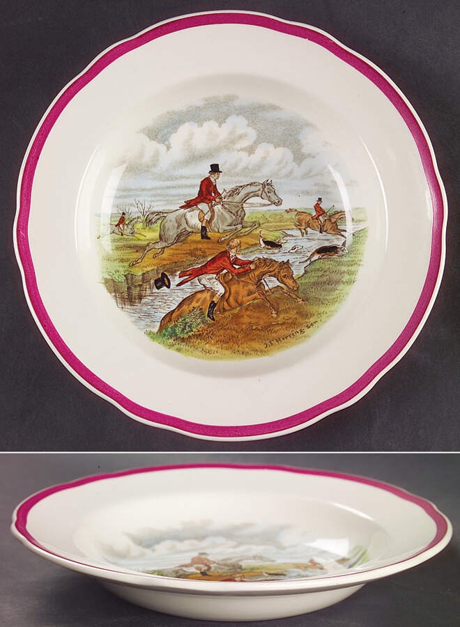 Herring Hunt The Hunt Red Rim Soup Bowl by Spode-1
