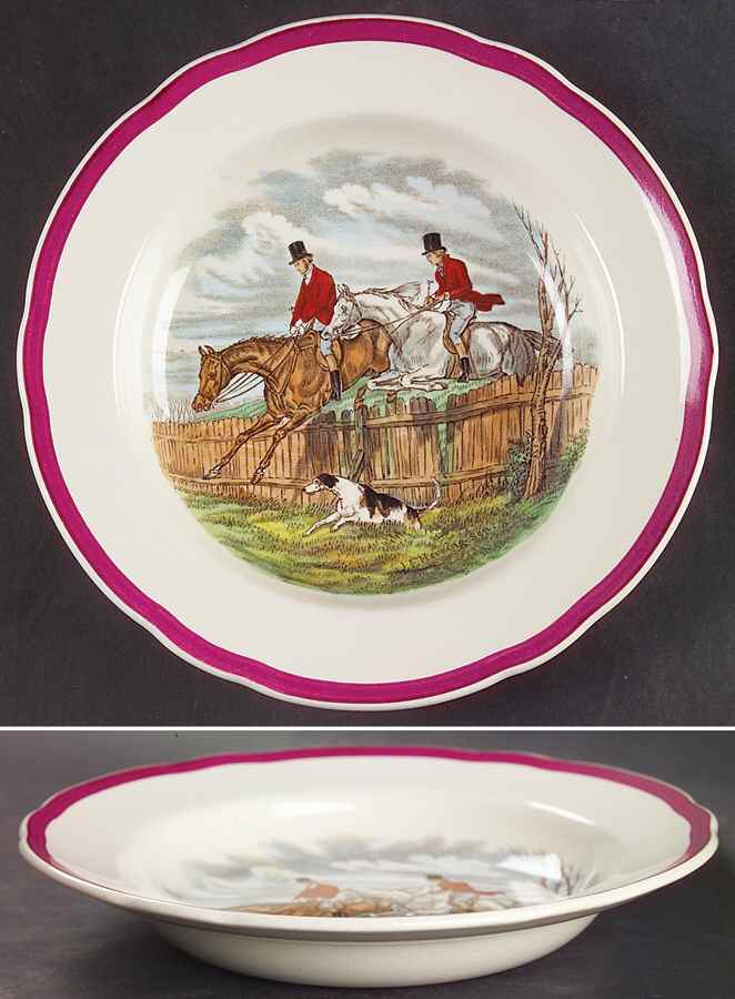 Herring Hunt The Hunt Red Rim Soup Bowl by Spode-1