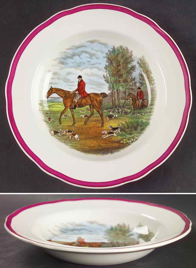 Herring Hunt The Hunt Red Rim Soup Bowl by Spode-1