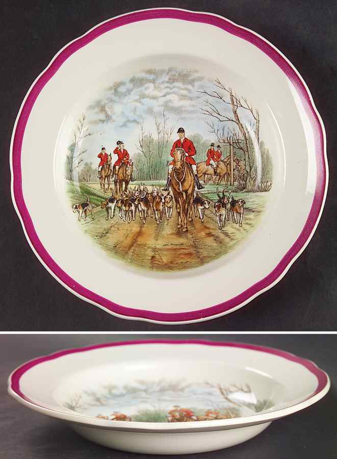 Herring Hunt The Hunt Red Rim Soup Bowl by Spode-1