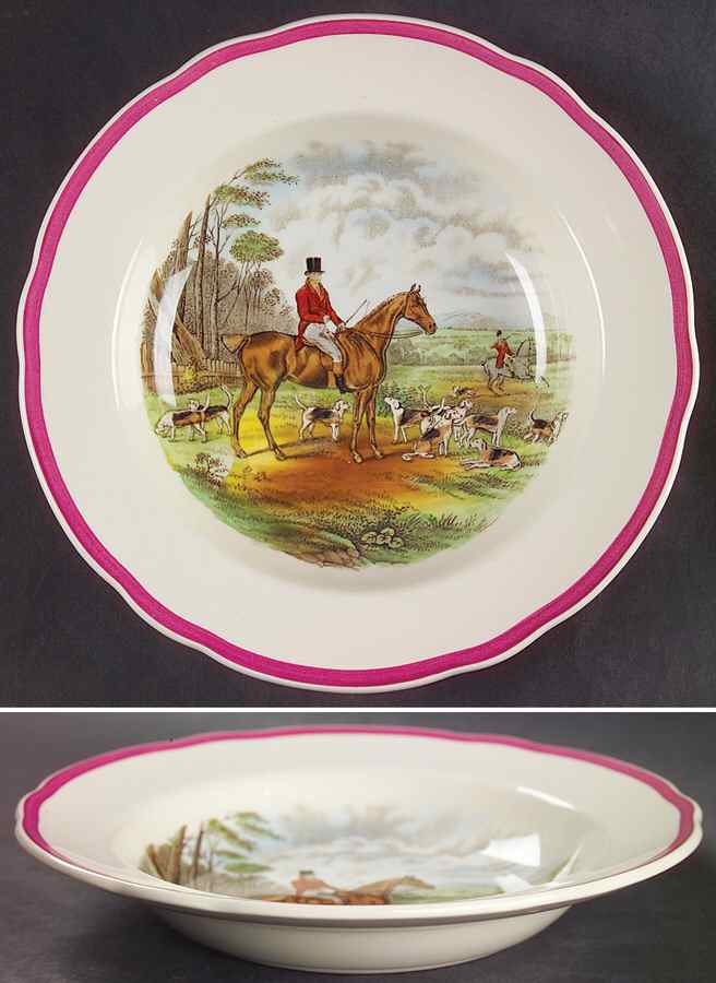 Herring Hunt The Hunt Red Rim Soup Bowl by Spode-1