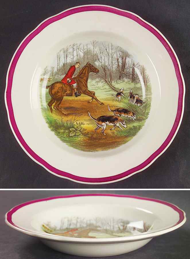 Herring Hunt The Hunt Red Rim Soup Bowl by Spode-1