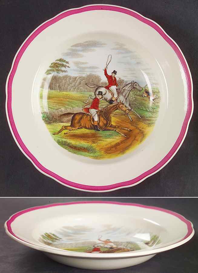 Herring Hunt The Hunt Red Rim Soup Bowl by Spode-1