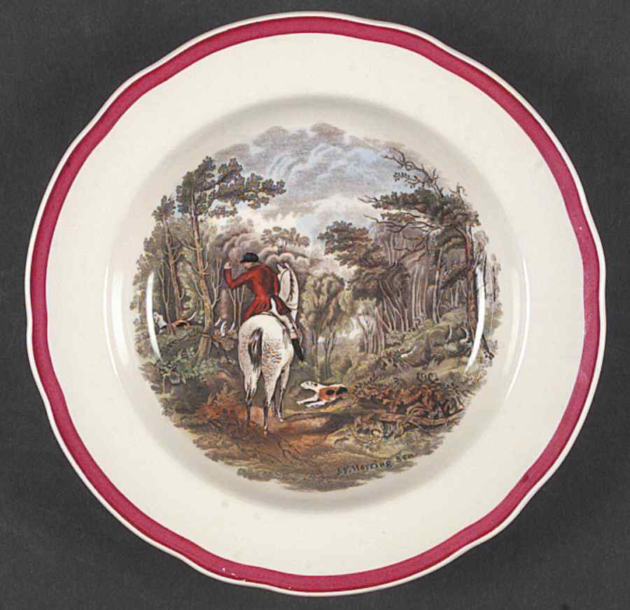 Herring Hunt The Hunt Red Rim Soup Bowl by Spode-1