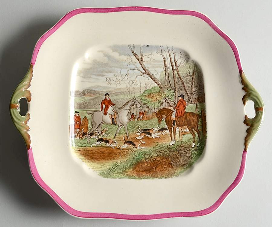 Herring Hunt The Hunt Red Handled Cake Plate by Spode-1