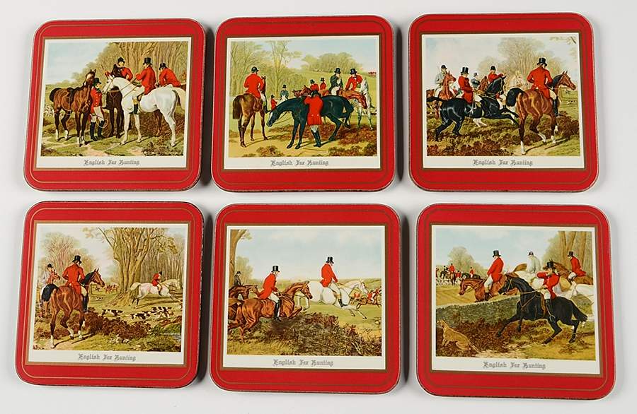 Herring Hunt The Hunt Red Square Corkback Coaster - Set of 6 Motifs by Spode-1
