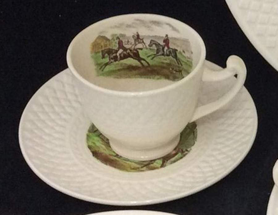 Herring Hunt (Mansard Shape) Footed Demitasse Cup & Saucer Set by Spode-1