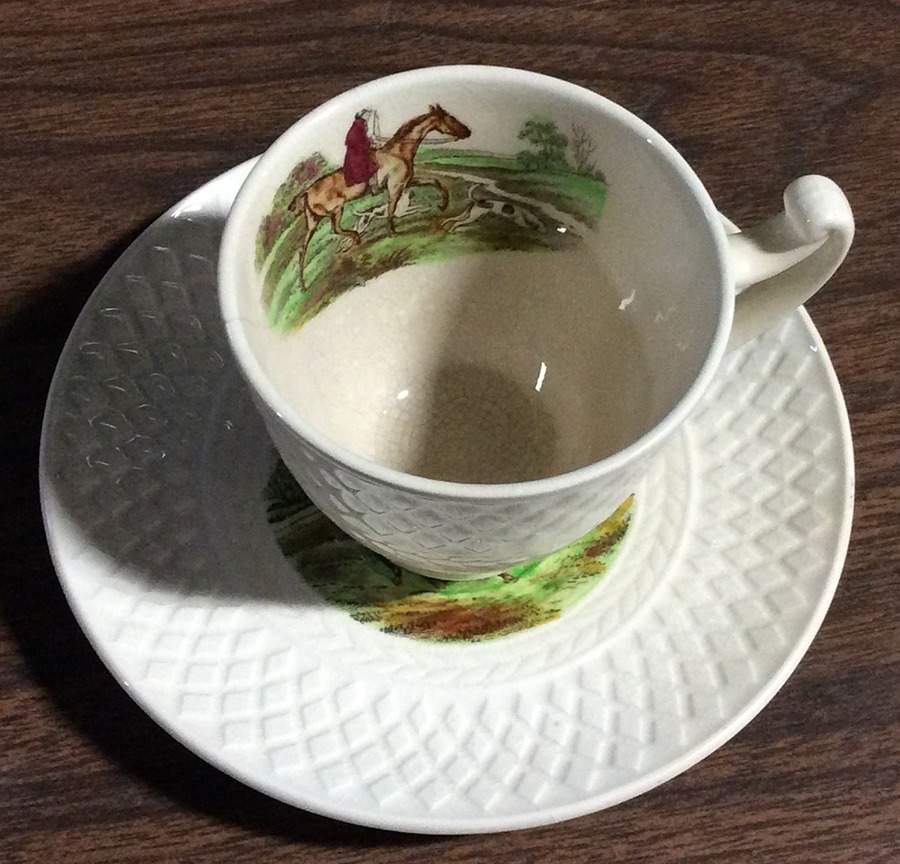 Herring Hunt (Mansard Shape) Footed Demitasse Cup & Saucer Set by Spode-1