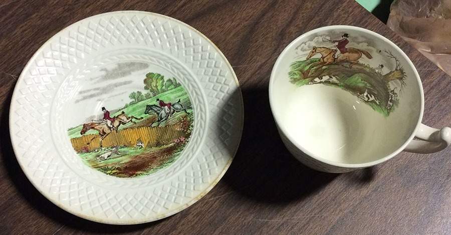 Herring Hunt (Mansard Shape) Footed Cup & Saucer Set by Spode-1