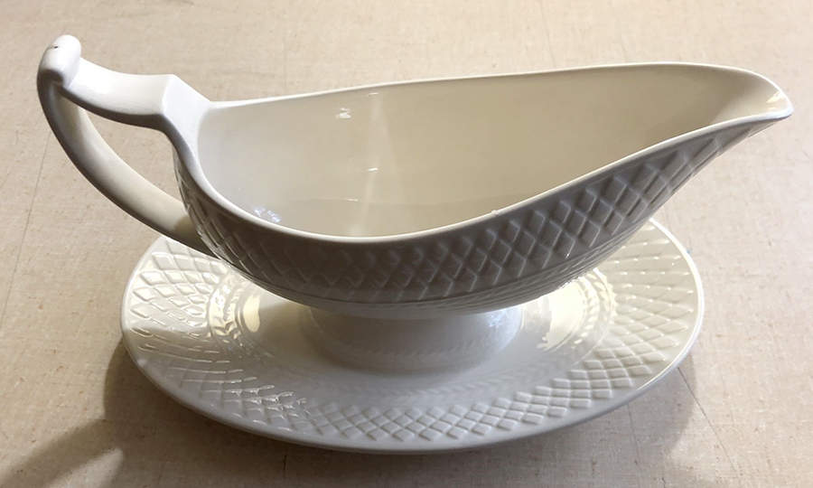 Herring Hunt (Mansard Shape) Gravy Boat with Attached Underplate by Spode-1