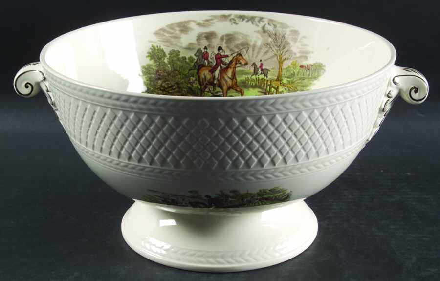 Herring Hunt (Mansard Shape) Footed Punch Bowl by Spode-1