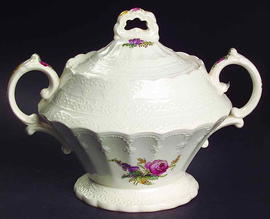 Heath & Rose (Jewel Shape) Sugar Bowl & Lid by Spode-1