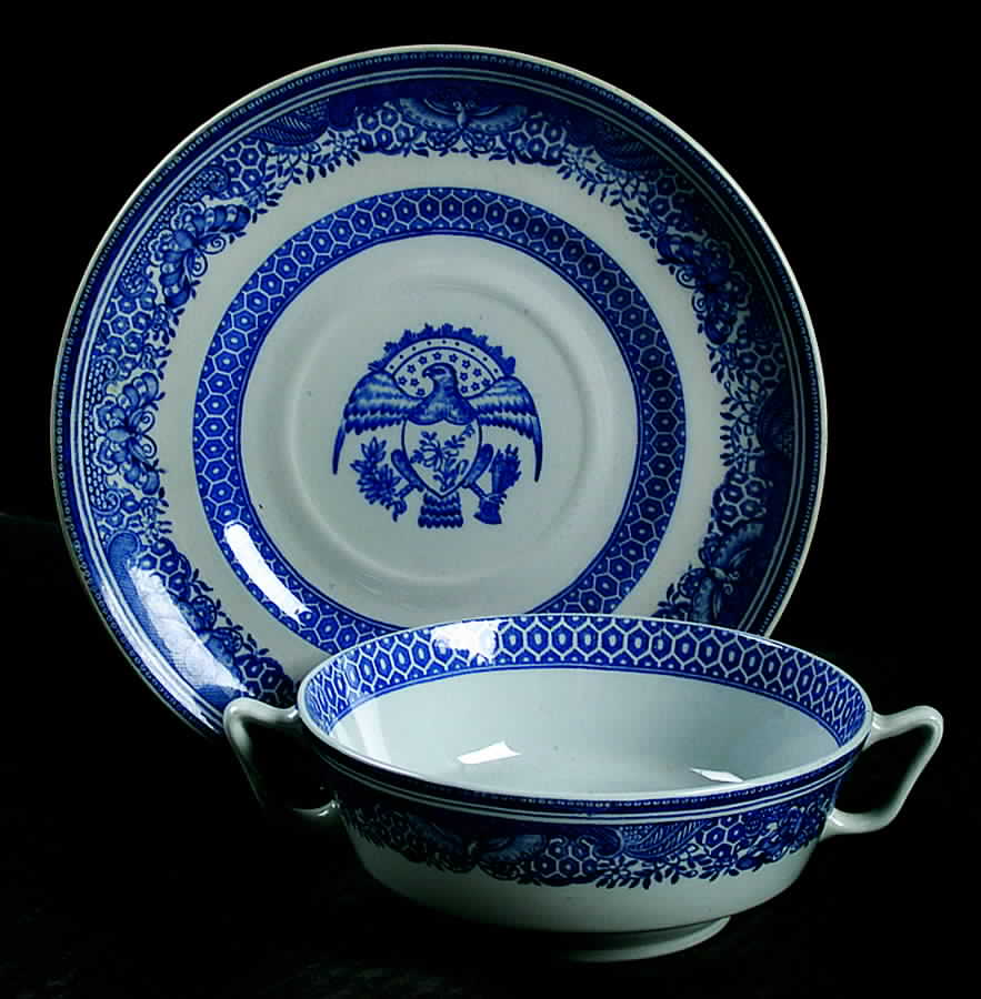 Heritage Blue Footed Cream Soup Bowl & Saucer Set by Spode-1