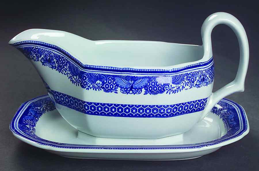 Heritage Blue Gravy Boat with Attached Underplate by Spode-1