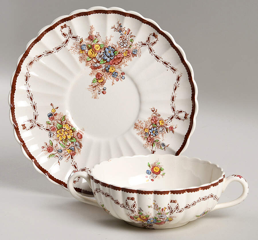 Husk Footed Cream Soup Bowl & Saucer Set by Spode-1
