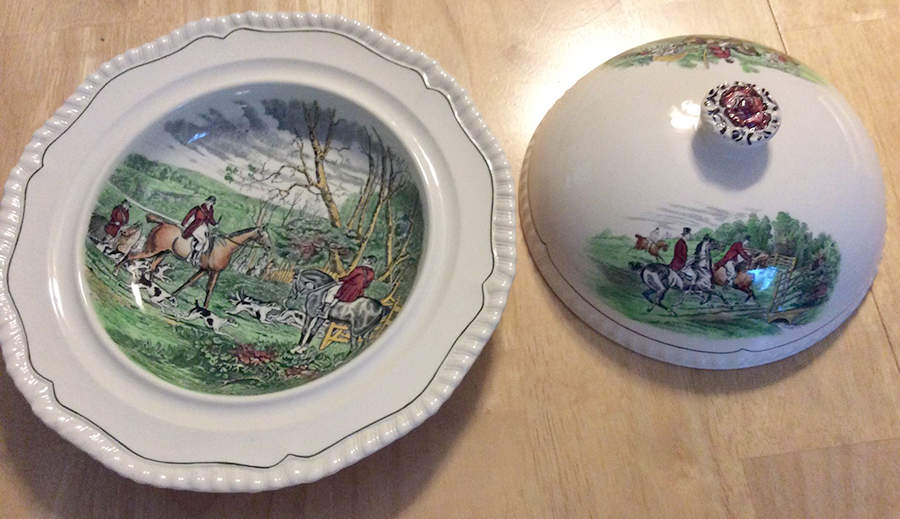 Hunt Scenes (Green Ring) Round Covered Butter by Spode-1