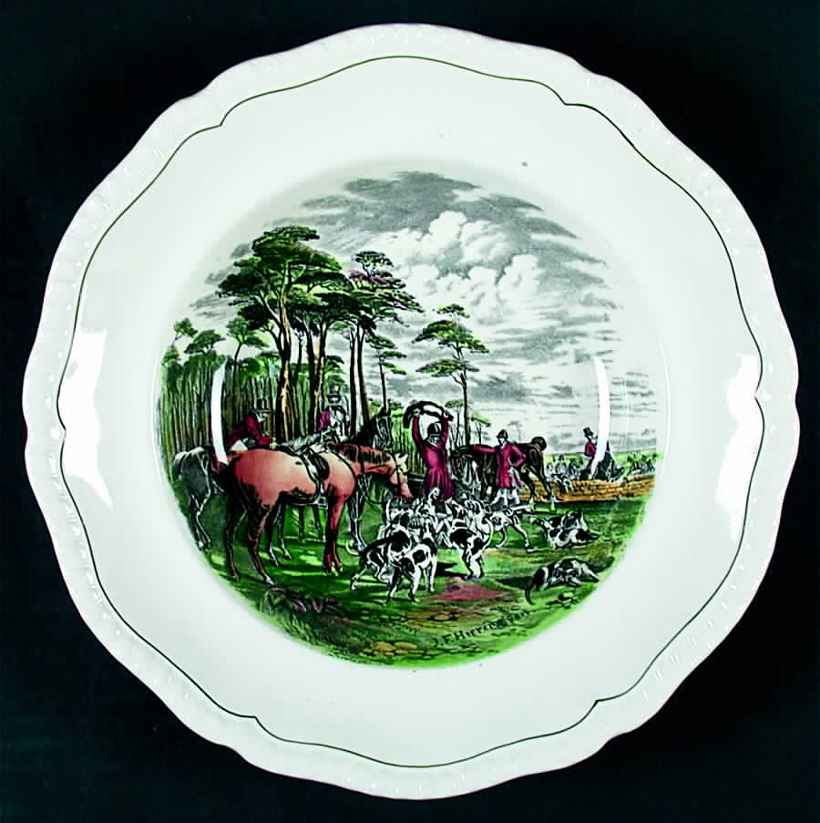 Hunt Scenes (Green Ring) Large Rim Soup Bowl by Spode-1