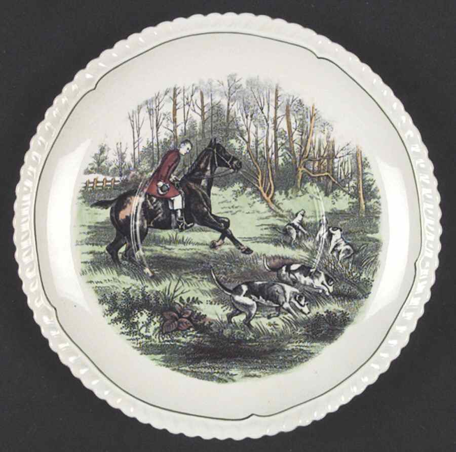 Hunt Scenes (Green Ring) Saucer for Cream Soup Bowl by Spode-1