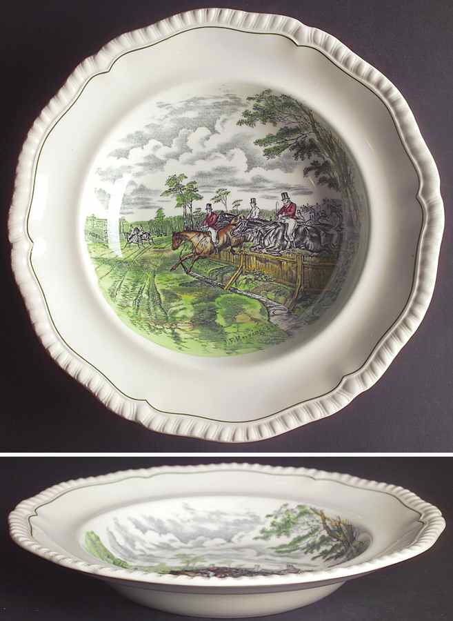Hunt Scenes (Green Ring) Large Rim Soup Bowl by Spode-1