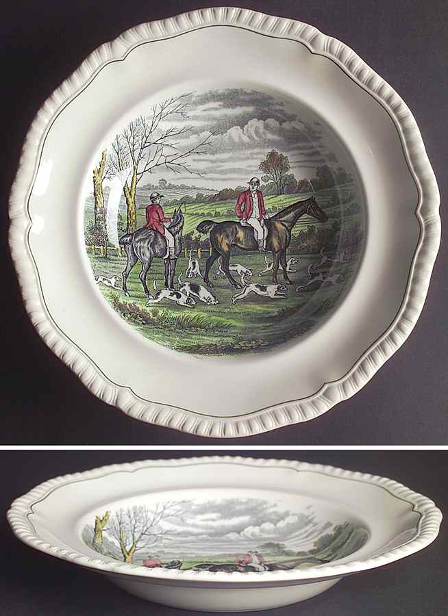 Hunt Scenes (Green Ring) Large Rim Soup Bowl by Spode-1