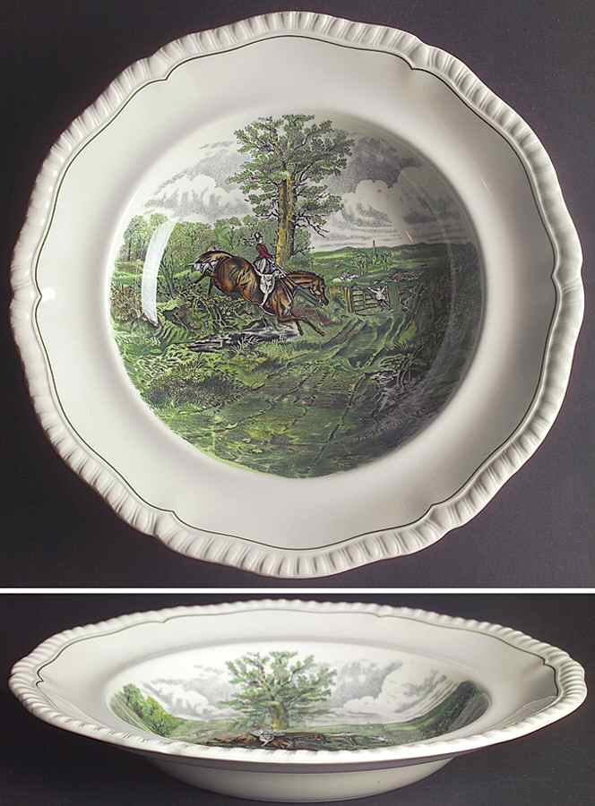 Hunt Scenes (Green Ring) Large Rim Soup Bowl by Spode-1