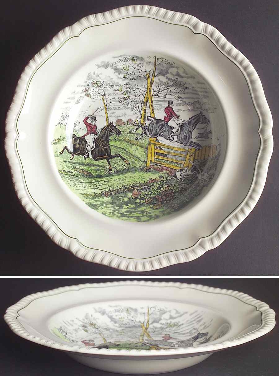Hunt Scenes (Green Ring) Large Rim Soup Bowl by Spode-1