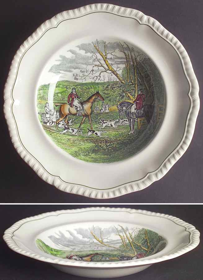 Hunt Scenes (Green Ring) Large Rim Soup Bowl by Spode-1