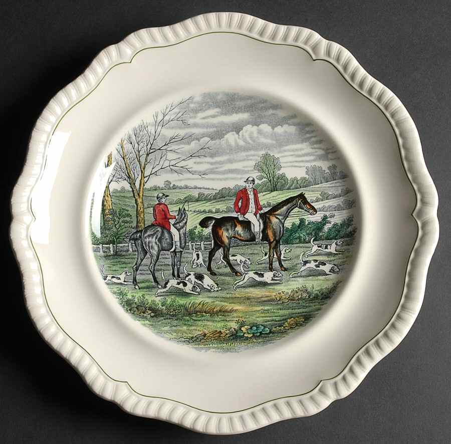 Hunt Scenes (Green Ring) Dinner Plate by Spode-1