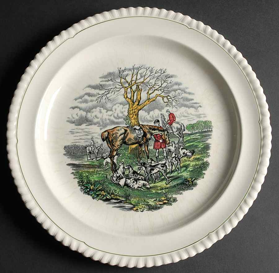 Hunt Scenes (Green Ring) 12" Chop Plate (Round Platter) by Spode-1