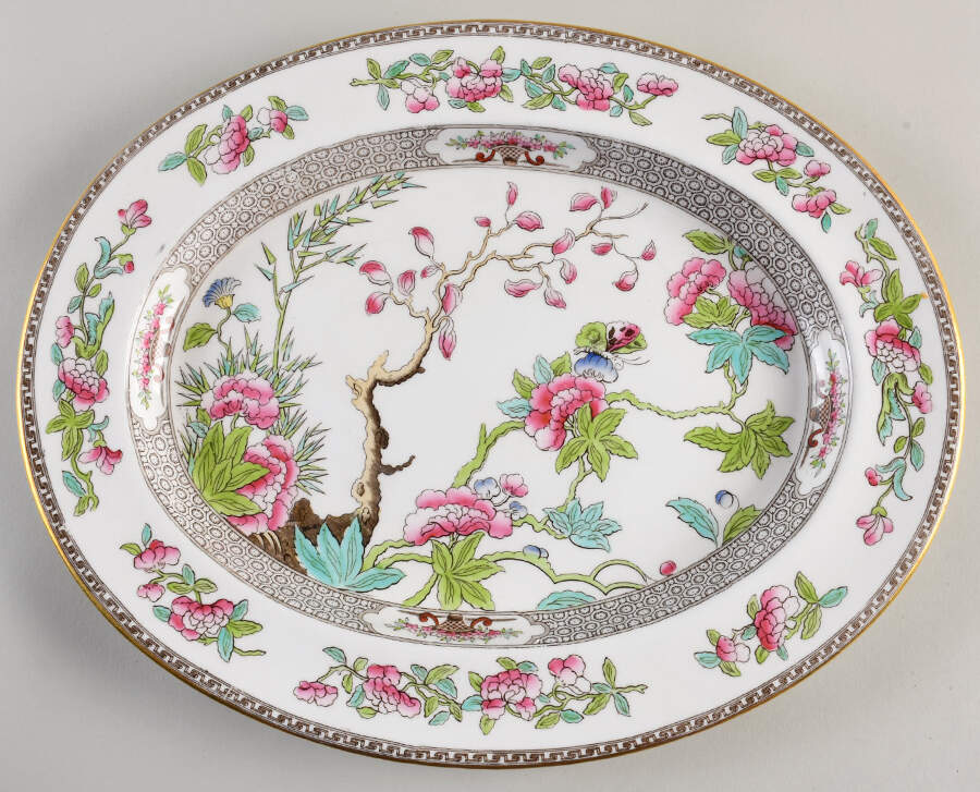 Indian Tree (Smooth, Gold Trim) 14" Oval Serving Platter by Spode-1
