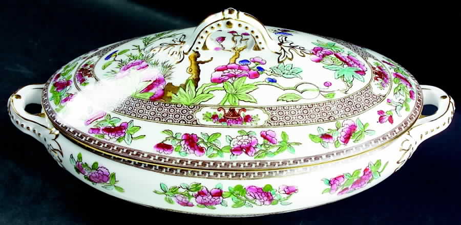 Indian Tree (Smooth, Gold Trim) Oval Covered Vegetable by Spode-1