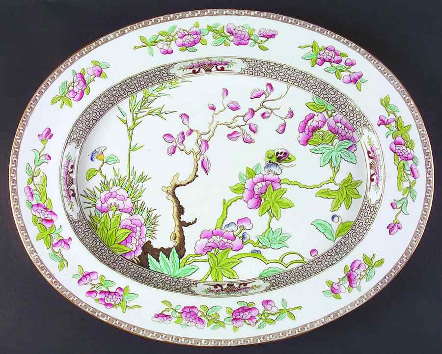 Indian Tree (Smooth, Gold Trim) 18" Oval Serving Platter by Spode-1