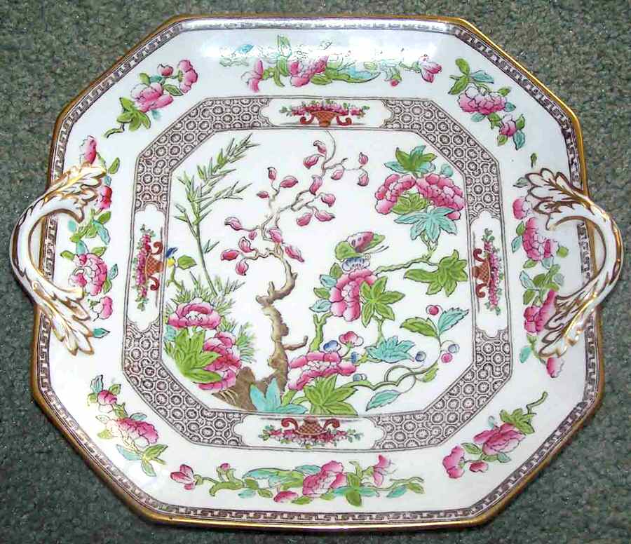 Indian Tree (Smooth, Gold Trim) Square Handled Cake Plate by Spode-1