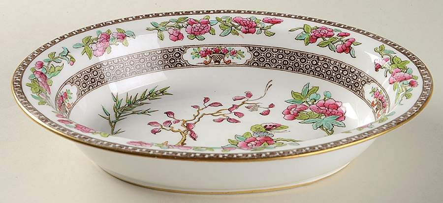 Indian Tree (Smooth, Gold Trim) 9" Oval Vegetable Bowl by Spode-1