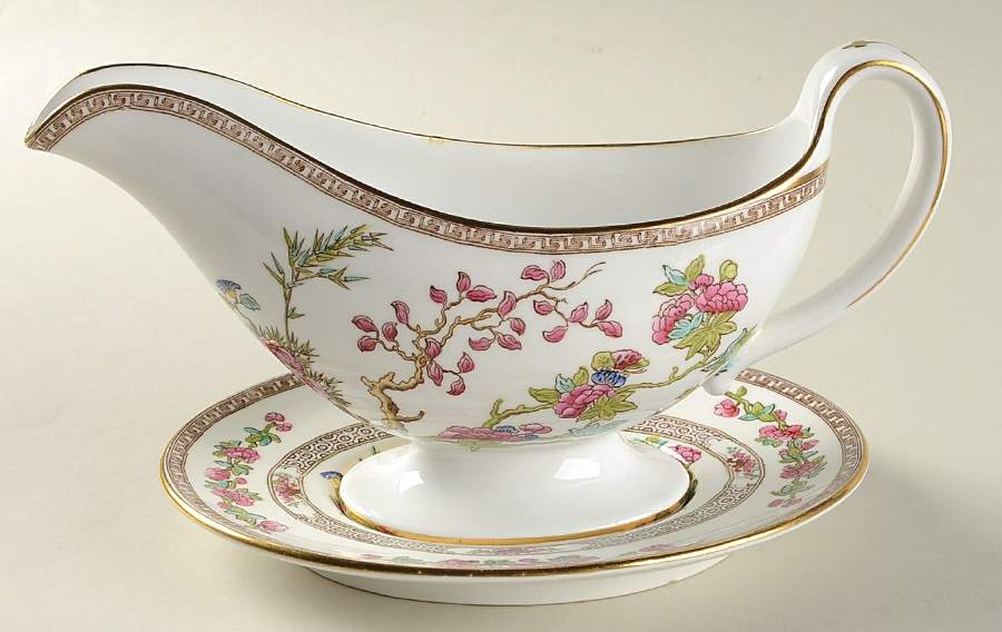 Indian Tree (Smooth, Gold Trim) Gravy Boat & Underplate by Spode-1