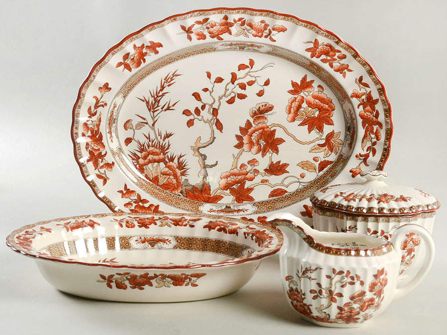 Indian Tree (Orange Rust, Scallop, Red Trim) 5 Piece Hostess Set by Spode-1