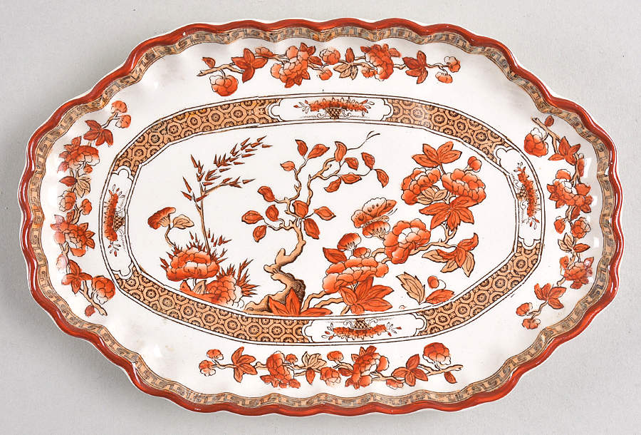Indian Tree (Orange Rust, Scallop, Red Trim) Underplate for Sauce Boat by Spode-1