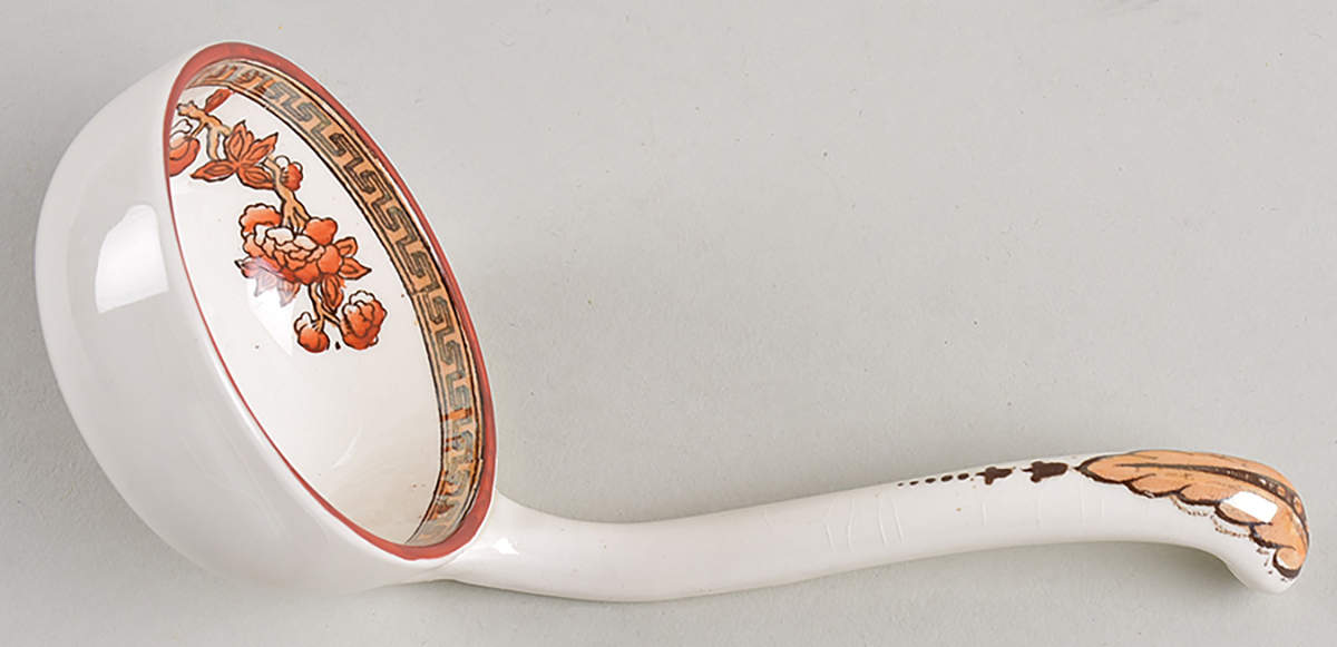Indian Tree (Orange Rust, Scallop, Red Trim) Solid Piece Sauce Ladle by Spode-1